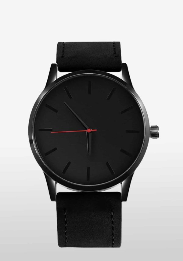 Edelstahl Uhr Black Edition mit Leder-Armband Schwarz